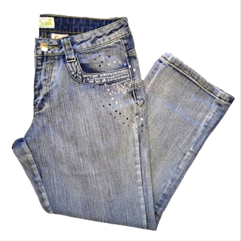 Crest Capris Rhinestone Sparkle Embellished Denim size 9/10